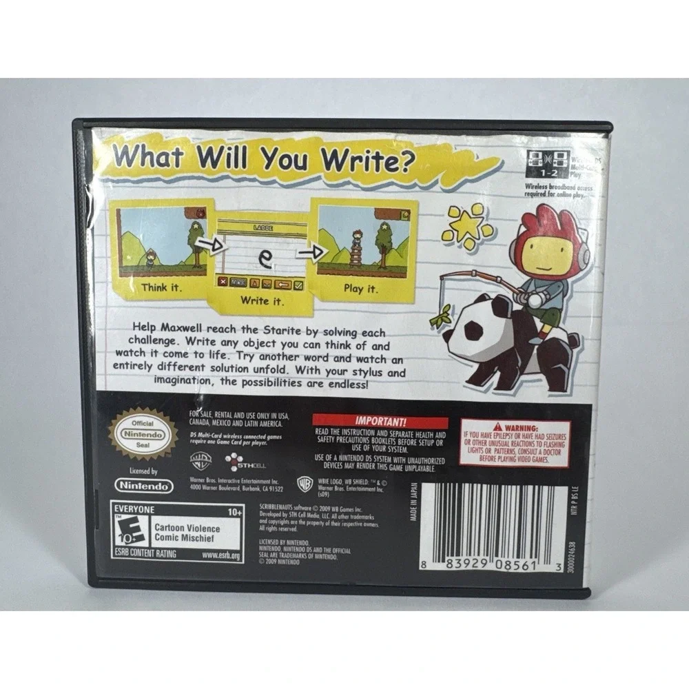 Scribblenauts Nintendo DS 2009 WB Games CIB Complete With Manual NTR-BSLE-USA